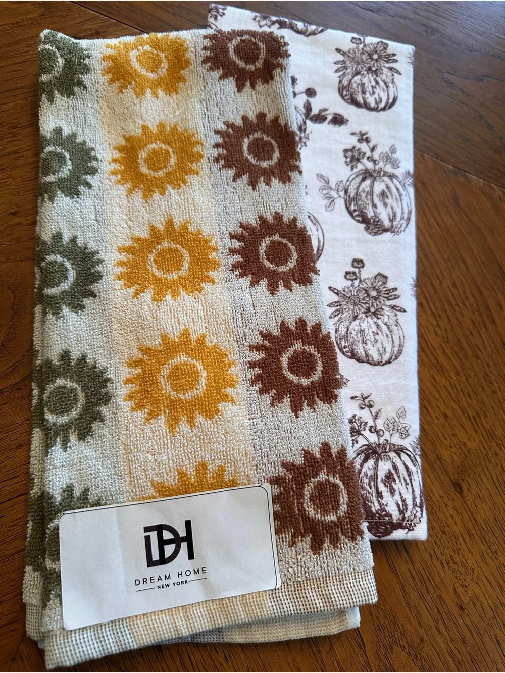 Fall Kitchen Towels Set of 2 Sunflowers Pumpkins Autumn